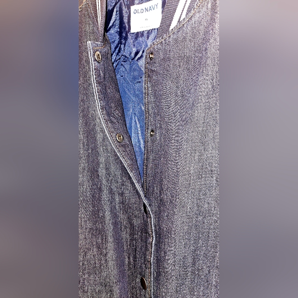 Old Navy Jean Bomber Jacket With Striped Accents - Picture 4 of 4